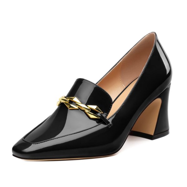 713sDHAKrAL.jpg Womens Chunky Block Mid Heel,Patent Square Toe Pumps Slip-on Loafers Shoes Office Basic Classic Shoes 2.5IN