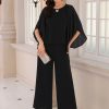 Women's 2 Pieces Sets Elegant Chiffon Sleeve Top Wide Legs Pants Mother of Bride Suits