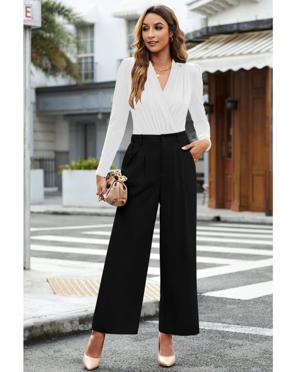 71556RBJvbL.jpg Wide Leg Pants for Women Work Business Casual High Waisted Dressy Pants Flowy Trousers Office