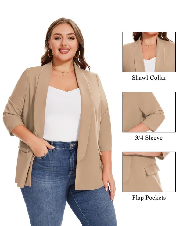715LA-5DJcL.jpg Plus Size Blazers for Women Casual Work Office 3/4 Sleeve Open Front Cardigan Suit Jacket Blazer with Pockets