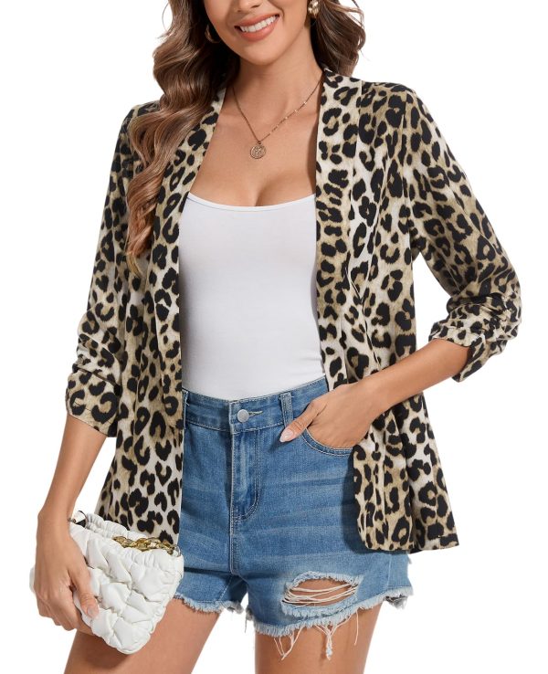 715bqHkzTeL.jpg Womens Chiffon Blazer 3/4 Sleeve Shawl Collar Open Front Blazers Casual Work Office Cardigan Suit Jacket