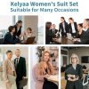 Women's 2 Piece Suit Lady 2 Button Business Work Office Slim Fit Blazer Jacket Pants Set