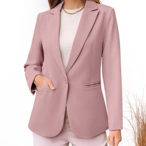 Dressy Blazers for Women Button Long Sleeve Lapel Business Casual Outfits Office Work Suit Blazer with Pockets