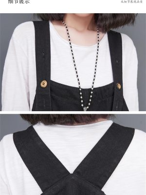 Women Loose Vintage Streetwear Wide Leg Jumpsuits Denim Overalls Spliced Black Cartoon Printed Jumpsuits