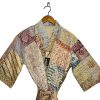 Rajbhoomi Women Kimono Robe Handmade Silk Patola Kantha Quilt Body Warmer Coat Rob Patchwork Overcoat Jacket