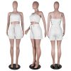Women Sexy Bussiness Outfits 3 Piece Open Front Button Blazers + Crop Tops + Belted Shorts Set Jumpsuits