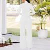 Women's Casual Long Sleeve Round Neck Jumpsuits Work Wide Leg Pants Club Party Loose Rompers