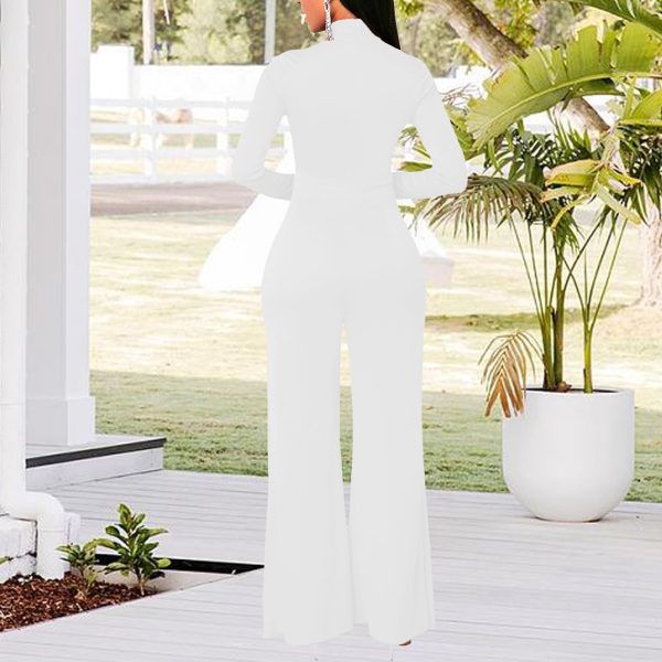 71CIDGrt2QL.jpg Women's Casual Long Sleeve Round Neck Jumpsuits Work Wide Leg Pants Club Party Loose Rompers