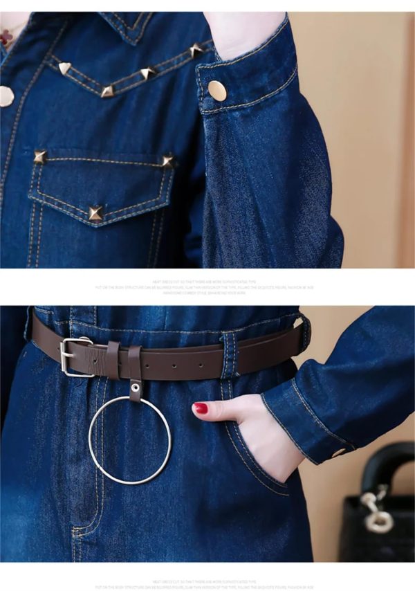 71DjnDHdEL.jpg Women Jeans Dress Long Sleeve Single Breasted Shirt Dress Office Denim Dress