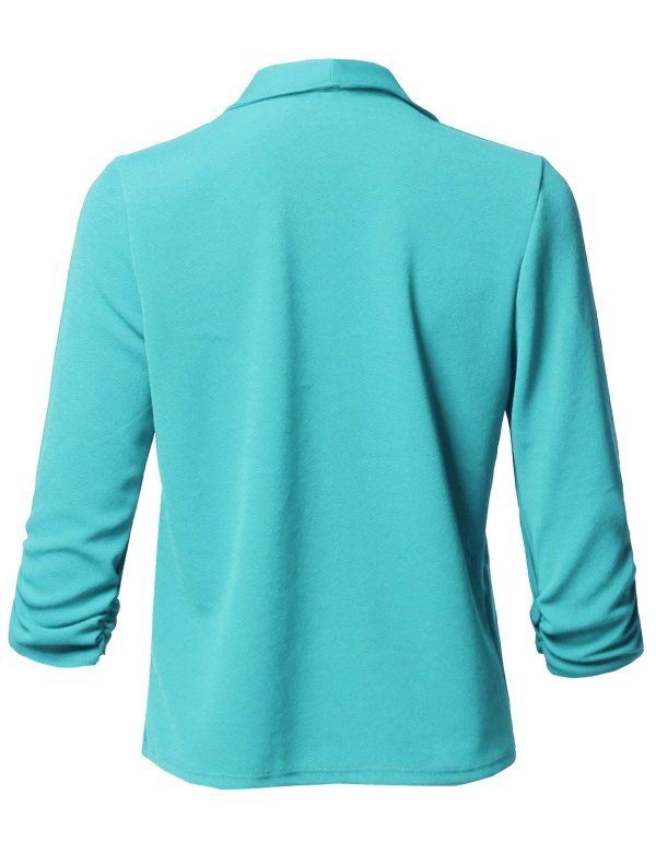 71ETu8nEEjL.jpg Women's Stretch 3/4 Gathered Sleeve Open Blazer Jacket