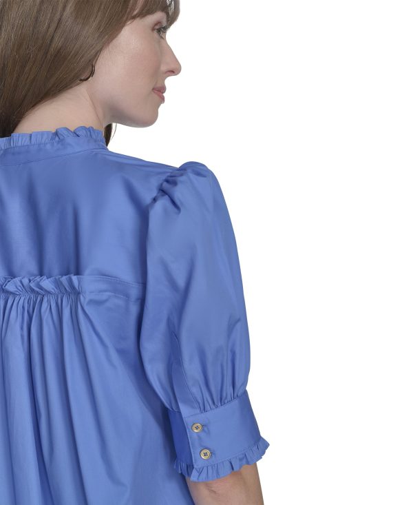71F3WX9GjqL.jpg Women's Short Sleeve Ruffle Neck Button Front Shirt