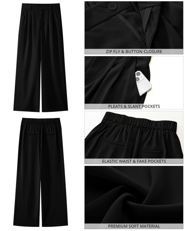 71G21LKA-9L.jpg Wide Leg Pants for Women Work Business Casual High Waisted Dressy Pants Flowy Trousers Office