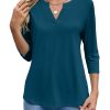 Women's 3/4 Sleeve Shirts V Neck Casual Henley Work Tops Blouses