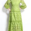 Women Summer Hollow Out Lace Dress Streetwear Long Sleeve Office Party Dress