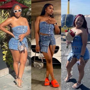 Women's Denim 2 Piece Outfits Button Tube Top and Cargo Shorts with Pockets Summer Sexy Jeans Shorts Set Tracksuits