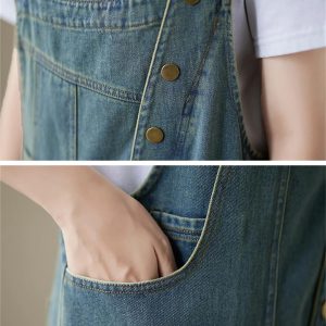 Women Irregular Denim Jumpsuits Sleeveless Loose Buttons Vintage Wide Leg Jumpsuits