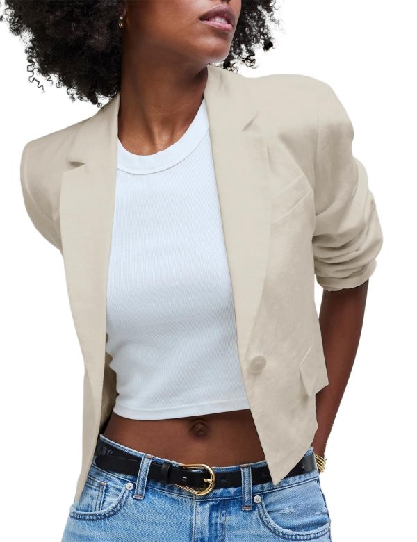 71MnD3zDz3L.jpg Womens Cropped Blazer Casual Lightweight Cotton Linen Blazer Suit Jackets