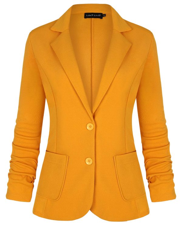 71NPJKTrECL.jpg Womens Casual Work Office Blazer Pockets Buttons Suit Jacket 3/4 Sleeve