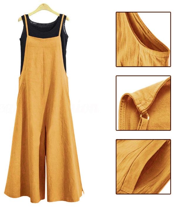71NQgQEzt3L.jpg Women Casual Loose Long Bib Pants Wide Leg Jumpsuits Baggy Cotton Rompers Overalls with Pockets PZZTYP2