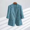 Fashion Suit Elegant Women's Summer Thin Three-Quarter Sleeves Printed Coat Straight Leg Pants Two-Piece Set