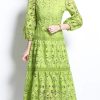 Women Summer Hollow Out Lace Dress Streetwear Long Sleeve Office Party Dress