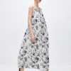 Women‘s Boho Tribal Halter Dress Cotton Linen Printed Sleeveless Hanging Neck Drawstring Long Beach Dress with Pockets