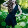 Women's Sleeveless Deep V Neck Ruched Wide Leg Jumpsuit Long Romper Belt with Pockets