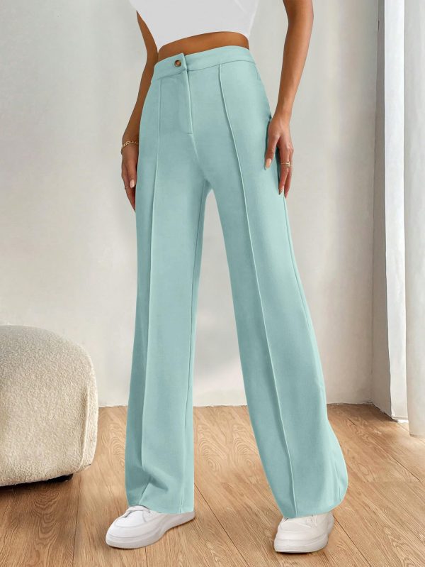 71WGsTEiuPL.jpg Straight Leg Pants Stretchy Button Business Casual Work Trousers Knit Elastic Waist Slacks
