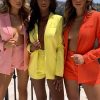 2 Piece Outfits for Women Long Sleeve Solid Open Front Blazer Shorts with Belt Casual Elegant Business Suit Sets