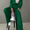 Women's 2 Piece Casual Outfits Cropped Blazer Jackets High Waisted Wide Leg Work Pants Suit Set