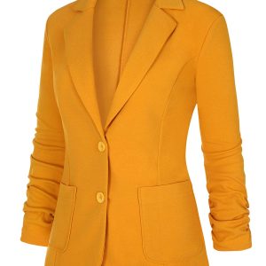 Womens Casual Work Office Blazer Pockets Buttons Suit Jacket 3/4 Sleeve