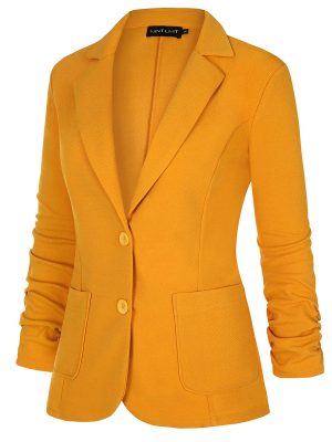 Womens Casual Work Office Blazer Pockets Buttons Suit Jacket 3/4 Sleeve