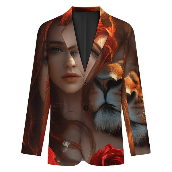 71cepna13XL.jpg Red Hair Woman Lion Rose Funny Suits Blazer for Men Business Jacket 2 Button Sport Coat Wedding Office