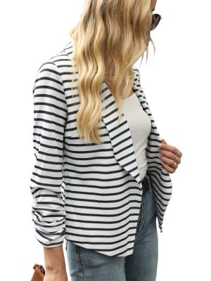 Women 3/4 Sleeve Blazer Open Front Cardigan Jacket Work Office Blazer