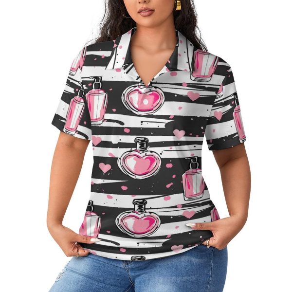 71e5gNjN6fL.jpg Make Up Theme Pattern with Perfume Womens Polo Shirts Short Sleeve Golf Shirts Casual Tennis Shirts for Work Business