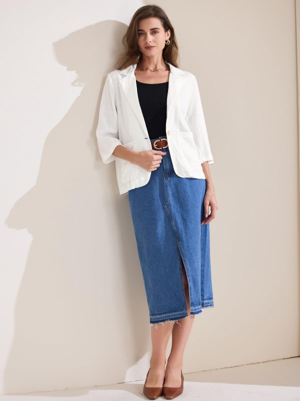 71ebnGD5viL.jpg Women's Linen Blazer 2025 Summer Lightweight 3/4 Sleeves Casual Office Work One Button Notched Lapel Suit Jacket
