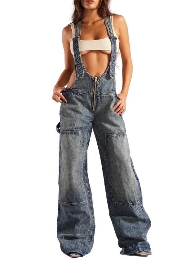71g4yJ9NOGL.jpg Womens Denim Overalls Loose Fit Wide Leg Baggy Jeans Overalls Y2k 2025 Denim Jumpsuit