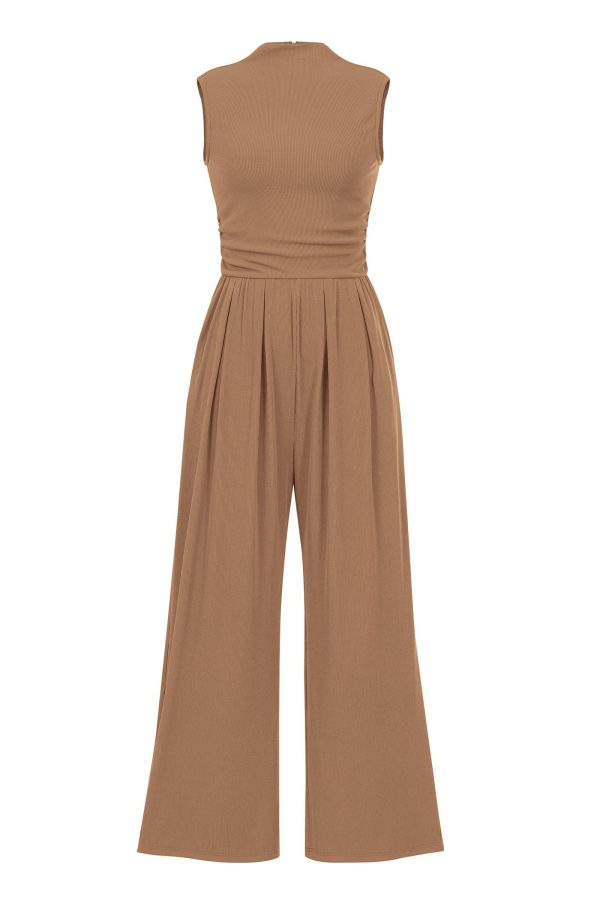71h4k5xH3HL.jpg Womens Summer Jumpsuits Dressy Casual One Piece Outfits Sleeveless Mock Neck Wide Leg Pants Rompers with Pockets
