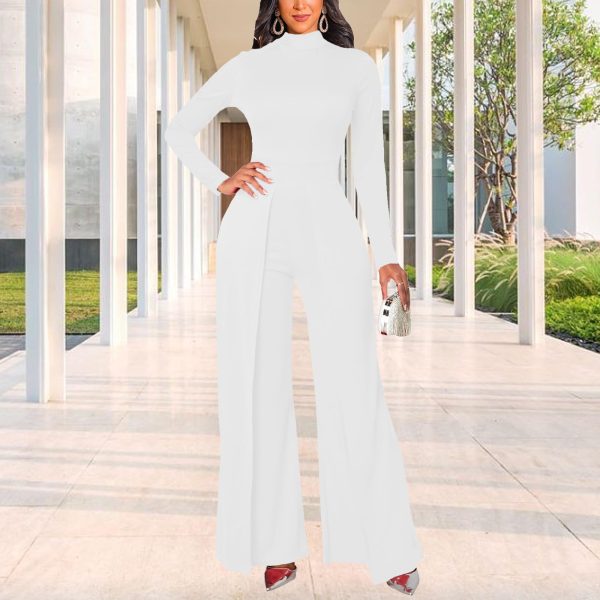 71jYdPfqeDL.jpg Women's Casual Long Sleeve Round Neck Jumpsuits Work Wide Leg Pants Club Party Loose Rompers
