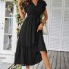 Women's Summer Floral Boho Maxi Dress Wrap Short Sleeve V Neck Ruffle A-Line Flowy Wedding Guest Long Dresses