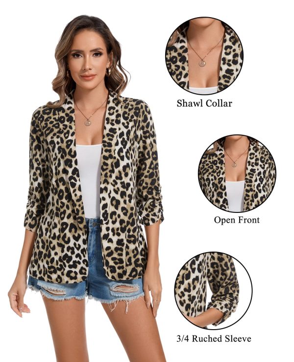 71m9pZ05yL.jpg Womens Chiffon Blazer 3/4 Sleeve Shawl Collar Open Front Blazers Casual Work Office Cardigan Suit Jacket