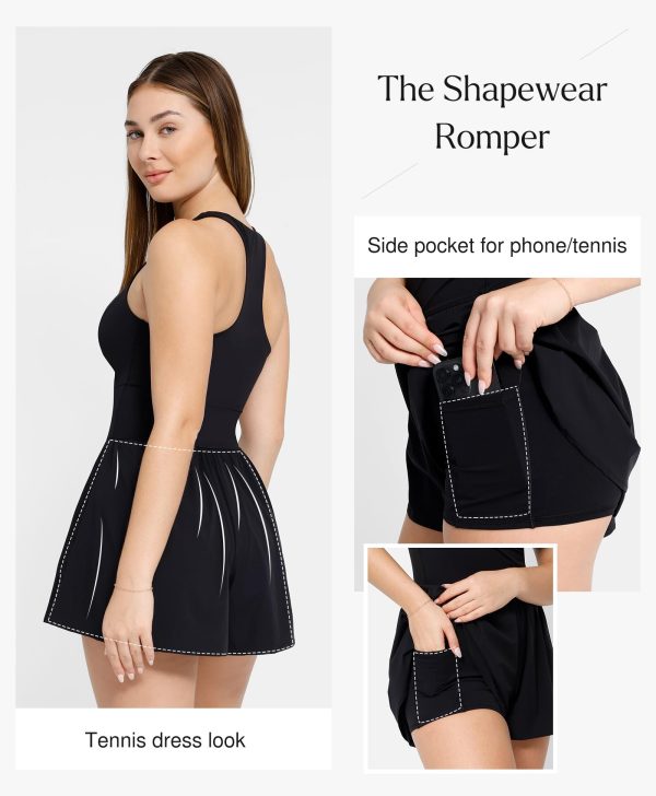 71nHi1vVarL.jpg Shapewear Jumpsuit Workout Romper Tennis Dress Look Athletic Rompers For Women Waist Cutout Design
