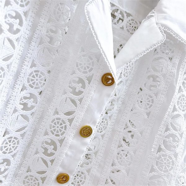 71nws72y6L.jpg Women’S Embroidered Lace Jacket with Pleated Skirt Set Summer Holiday Wear Hollow Out Design Two Piece Outfit