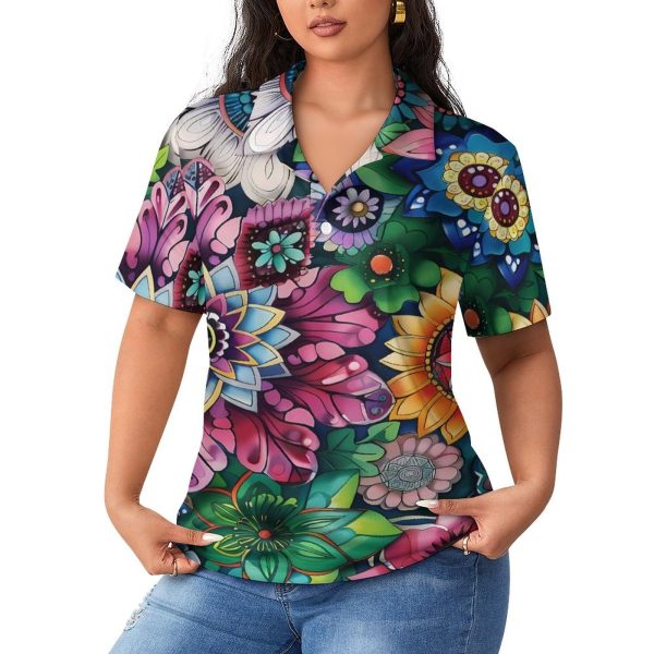 71nzrDIhmL.jpg Boho Floral Colorful Flowers Womens Polo Shirts Short Sleeve Golf Shirts Casual Tennis Shirts for Work Business