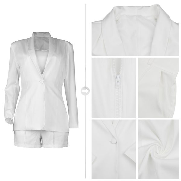 71oG8phxGL.jpg Women Sexy Bussiness Outfits 3 Piece Open Front Button Blazers + Crop Tops + Belted Shorts Set Jumpsuits