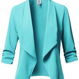 Women's Stretch 3/4 Gathered Sleeve Open Blazer Jacket