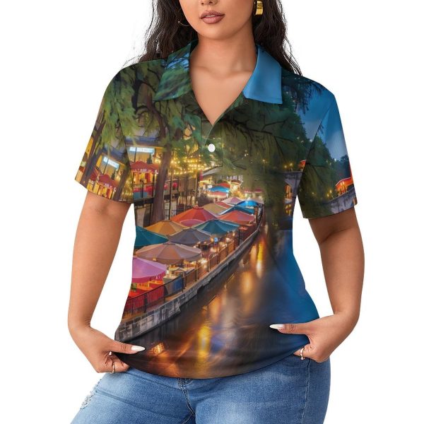 71oeBtksrFL.jpg Antonio River Walk Landscape Womens Polo Shirts Short Sleeve Golf Shirts Casual Tennis Shirts for Work Business