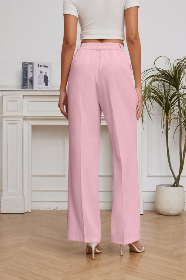 71onl2oU0rL.jpg Women Suit Pants Wide Leg Pants High Elastic Waisted in The Back Business Work Trousers Long Straight