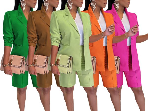 71pETsj1TSL.jpg Womens 2 Piece Blazer Outfits Lapels Open Front Suit Jacket and Bermuda Shorts Set