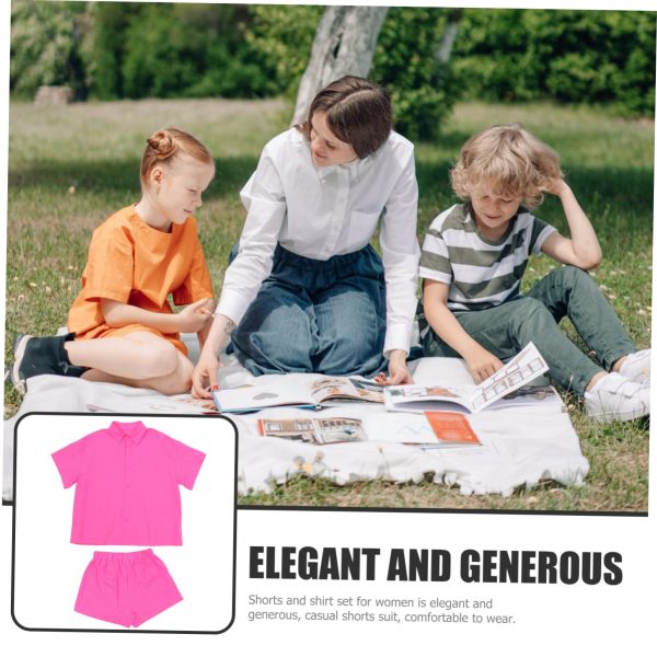 71pWQWgQ89L.jpg Women's Solid Short Sleeve Shirt Shorts Suit Set Summer Outfit for Women